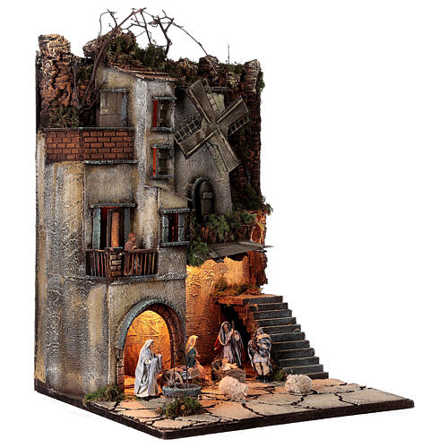 Neapolitan nativity village 8 cm figures with well 55x40x40 module 5 statues. 5