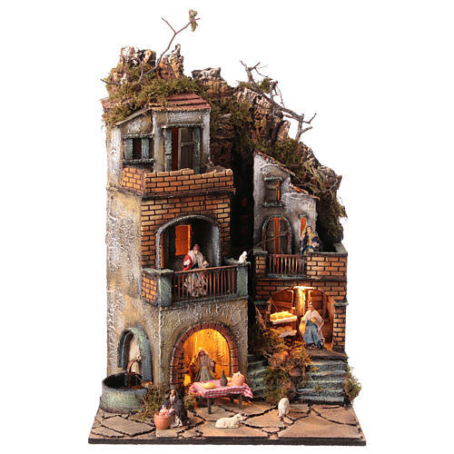 Neapolitan nativity village with 8 cm figures and fountain 55x40x40 module 6 1