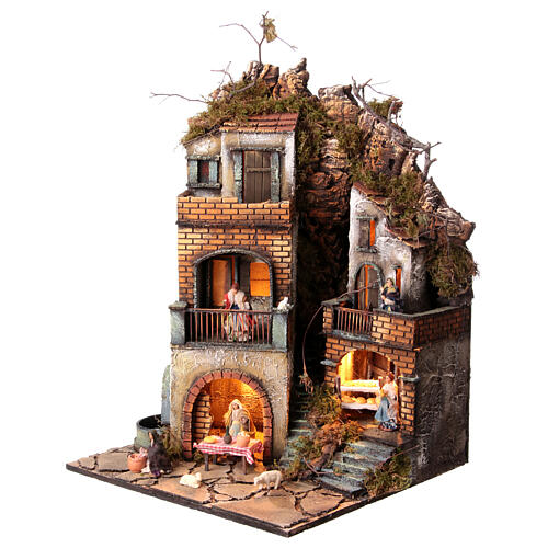 Neapolitan nativity village with 8 cm figures and fountain 55x40x40 module 6 3