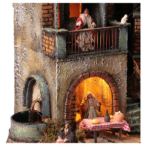 Neapolitan nativity village with 8 cm figures and fountain 55x40x40 module 6 4