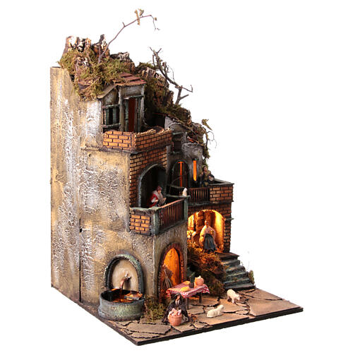 Neapolitan nativity village with 8 cm figures and fountain 55x40x40 module 6 5