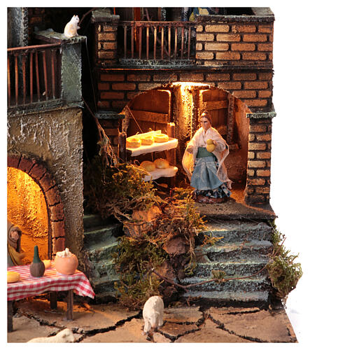 Neapolitan nativity village with 8 cm figures and fountain 55x40x40 module 6 6