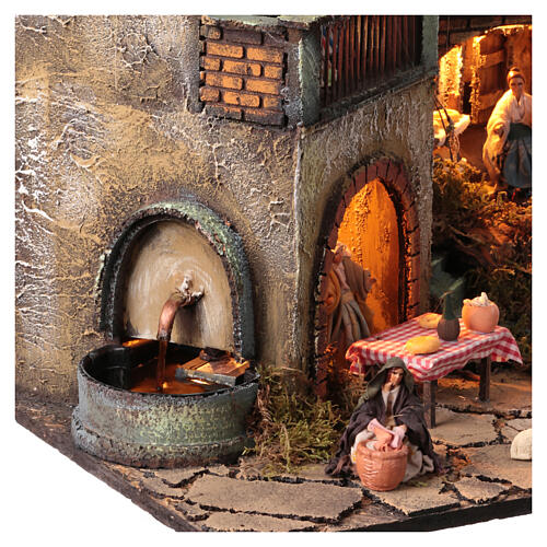 Neapolitan nativity village with 8 cm figures and fountain 55x40x40 module 6 7