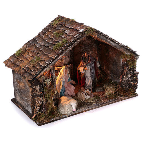 Neapolitan Nativity stable with 22 cm Holy Family statues, 45x65x35 cm 3