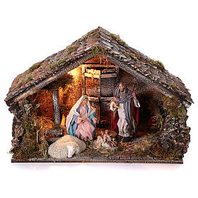 Capanna con Natività in legno 22 cm presepe napoletano 45x65x35 cm