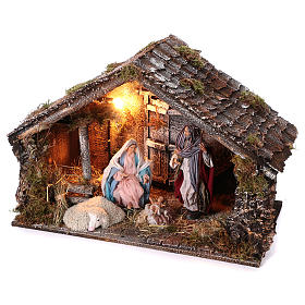Cabana com Natividade de madeira 45x65x35 cm com estátuas para presépio napolitano com figuras de 22 cm de altura média