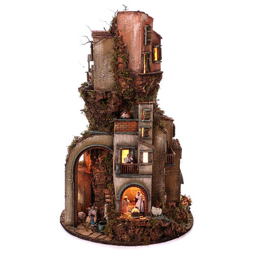 Circular tower village 360 degrees with Nativity figures 90x60 cm 1