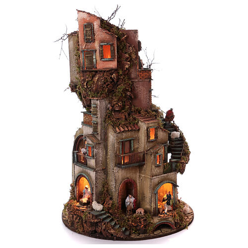 Circular tower village 360 degrees with Nativity figures 90x60 cm 3