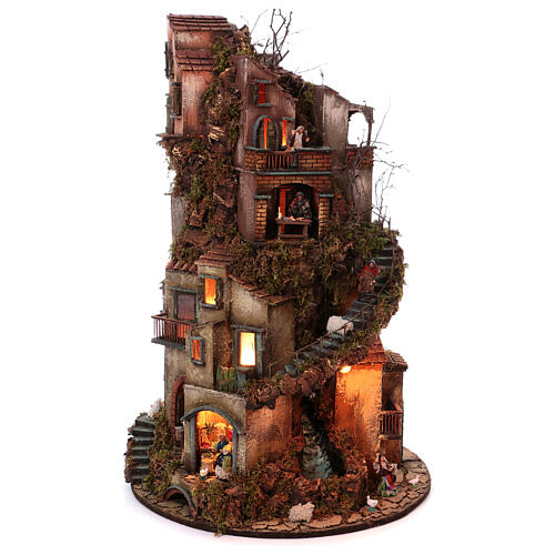 Circular tower village 360 degrees with Nativity figures 90x60 cm 5