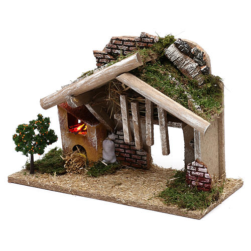 Krippenstall aus Holz mit Ofen, LED-Beleuchtung, 25x40x20 cm 2