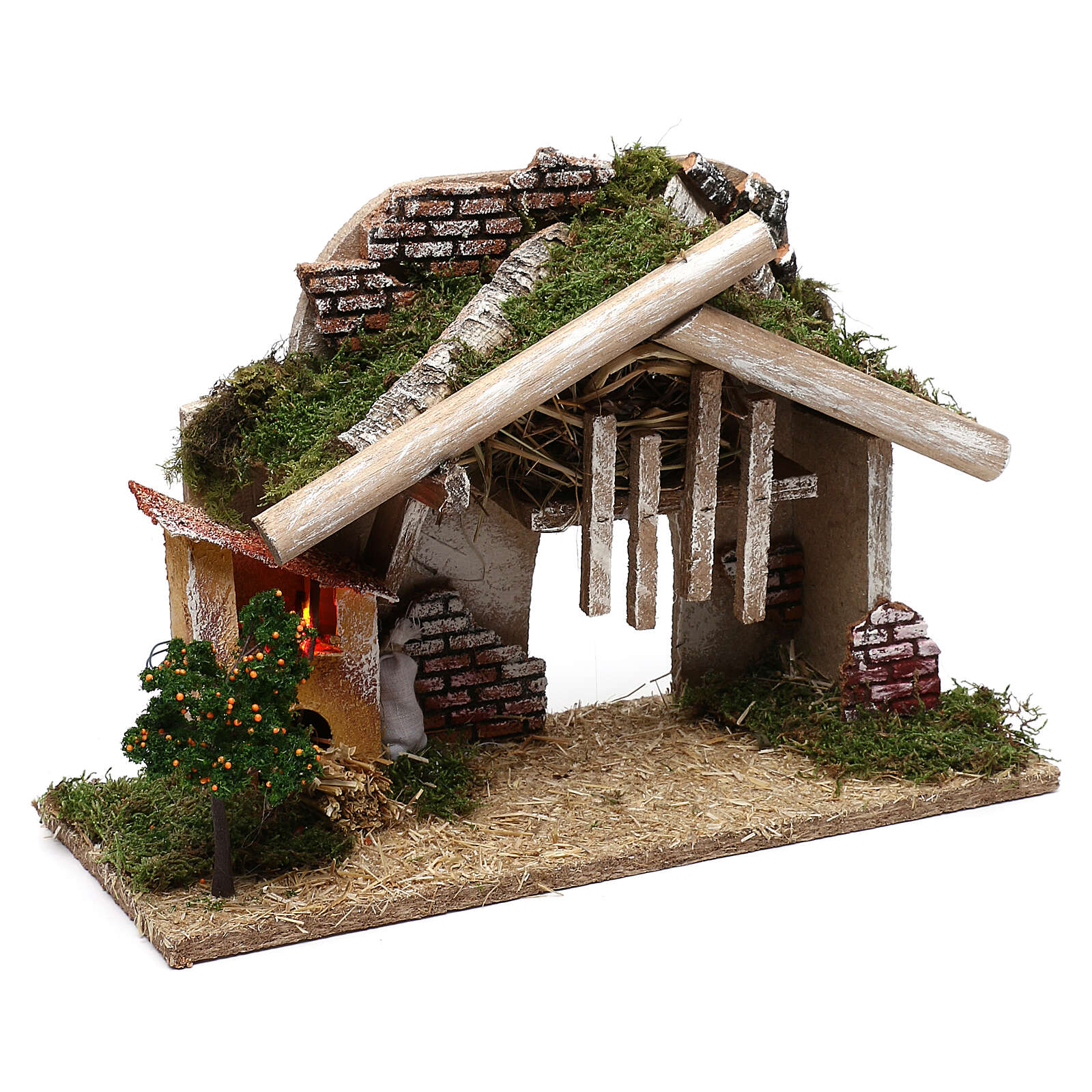 Wooden Nativity stable with LED oven, 25x40x20 cm | online sales on ...