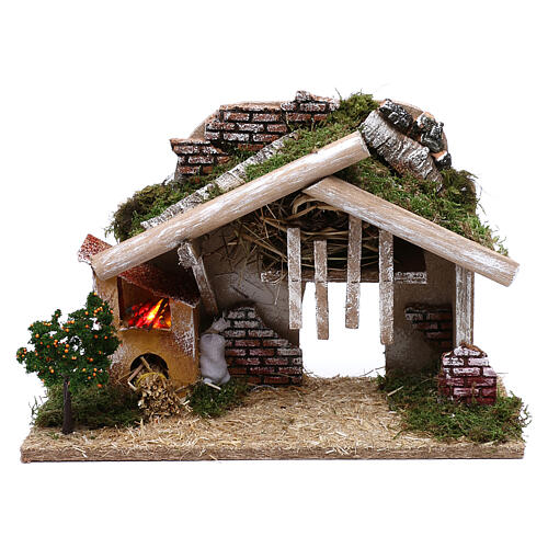 Wooden Nativity stable with LED oven, 25x40x20 cm 1