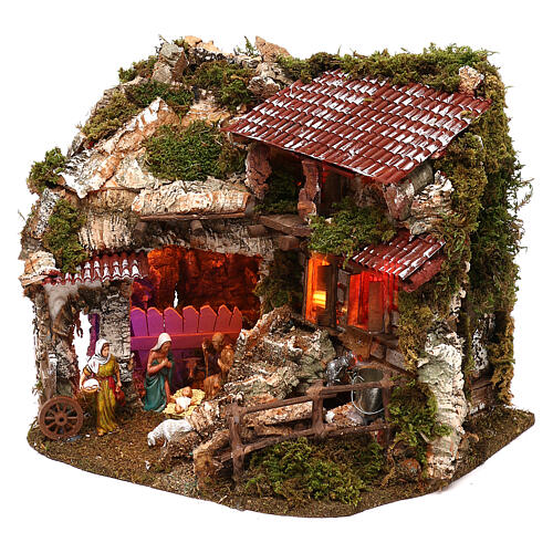 Krippenszenerie, Hütte mit Brunnen, 30x45x25 cm, mit Figuren von Moranduzzo 2