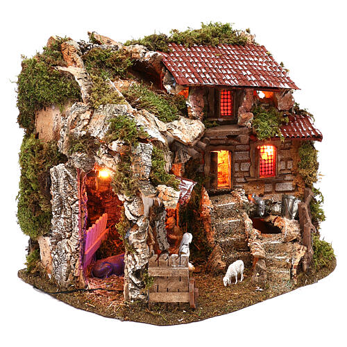 Krippenszenerie, Hütte mit Brunnen, 30x45x25 cm, mit Figuren von Moranduzzo 3