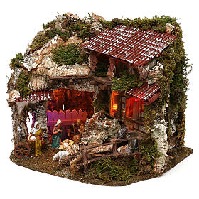 Stables and grottos: Wooden stable with fountain with Moranduzzo nativity 30x40x25 cm Stables and grottos: Wooden stable with fountain with Moranduzzo nativity 30x40x25 cm