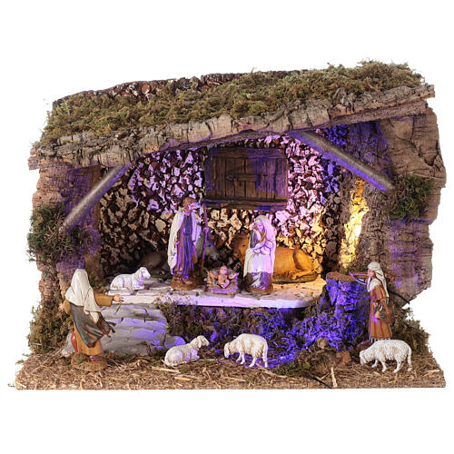 Stable with Nativity scene Moranduzzo nighttime effect 30x40x30 cm 1
