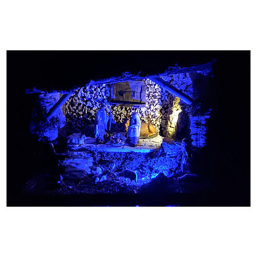 Stable with Nativity scene Moranduzzo nighttime effect 30x40x30 cm 2