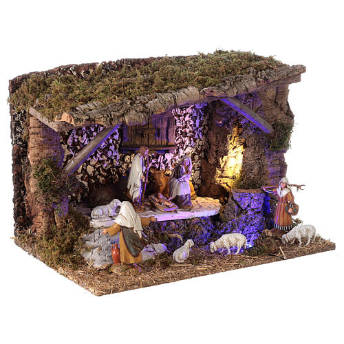Stable with Nativity scene Moranduzzo nighttime effect 30x40x30 cm 4