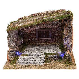 Wooden Nativity stable with cork and moss 30x40x30 cm