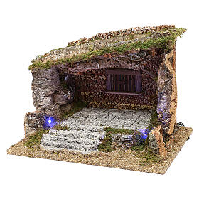 Wooden Nativity stable with cork and moss 30x40x30 cm