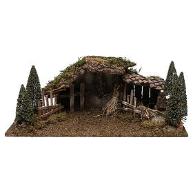 Wooden hut with barn and pines 20x60x25 cm