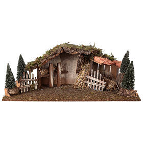 Wooden hut with barn and pines 20x60x25 cm