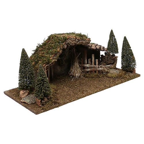 Wooden hut with barn and pines 20x60x25 cm 3