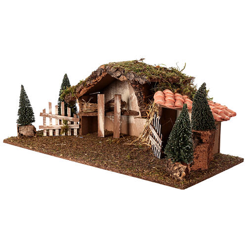 Wooden hut with barn and pines 20x60x25 cm 3