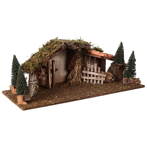 Wooden hut with barn and pines 20x60x25 cm 4