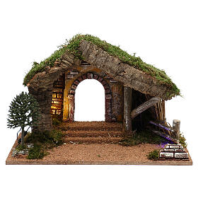 Nativity stable with wood fence 40x30x20 cm