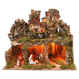 Dorf und Höhle mit Spiegel für Tiefenwirkung, 50x60x30 cm, mit 10 cm Figuren von Moranduzzo