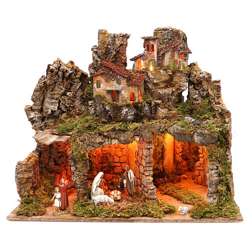 Dorf und Höhle mit Spiegel für Tiefenwirkung, 50x60x30 cm, mit 10 cm Figuren von Moranduzzo 1