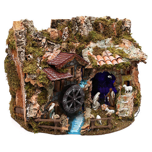 Village with nativity figures and watermill 40x55x40 cm Moranduzzo 3