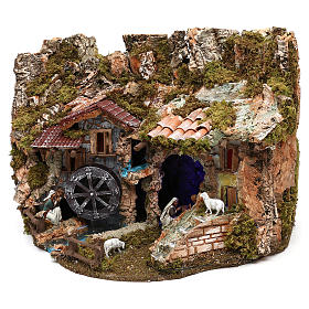 Portales, cabañas y cuevas: Paisaje con estatuas y molino de agua 40x55x40 cm Moranduzzo