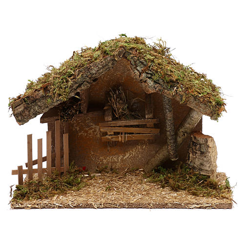 Nativity scene hut in wood and cork 25x35x15 cm 1