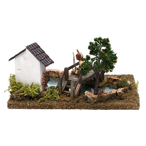 Staw z rybakiem na moście, do szopki 10 cm 4