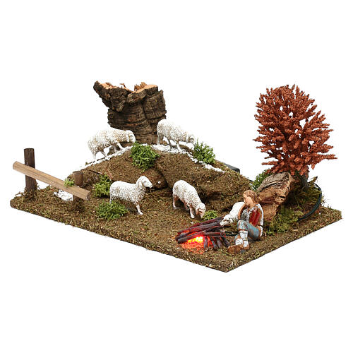 Scene with herdsman and LED fire, 10 cm nativity 2