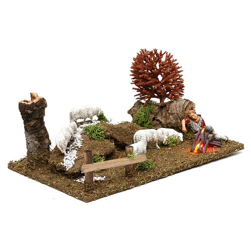 Scene with herdsman and LED fire, 10 cm nativity 3