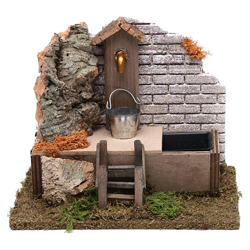 Mountain fountain with bucket Nativity scene 10 cm 1