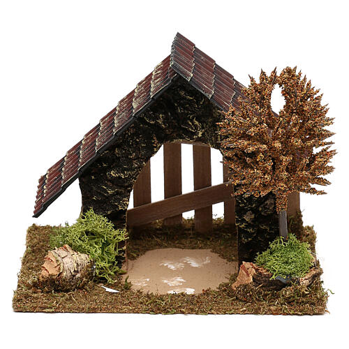 Nativity stable in cork with fence and tree, 6 cm nativity 1
