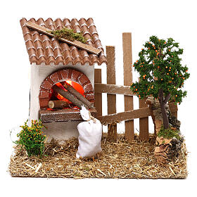 Miniature oven with fence, for 8-10 nativity figures
