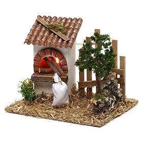 Miniature oven with fence, for 8-10 nativity figures