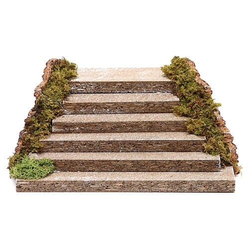 Treppe aus Holz mit Moos für Krippe, 5x20x15 cm 1
