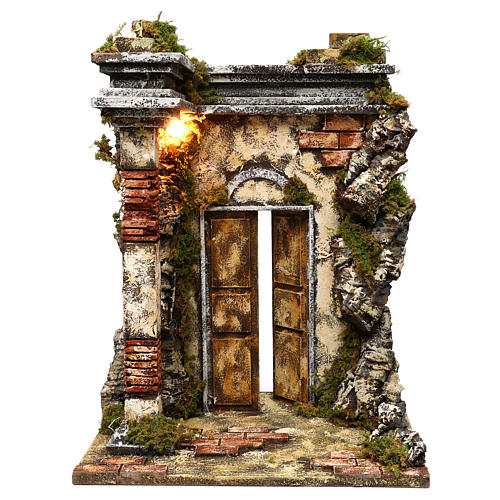 Templo de mampostería iluminación belén 10 cm 50x40x30 cm 1