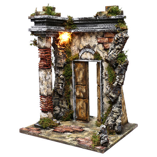 Templo em alvenaria com luz 50x40x30 cm para presépio com figuras de 10 cm de altura média 2