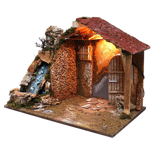 Stable with sloped roof working fountain 45x60x35 cm, for 8 cm nativity 2
