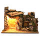 Illuminated setting with hut and side fountain in masonry 35x50x25 cm for Nativity scenes of 9 cm s1