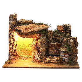 Stable lighted with side wall fountain 35x50x25 cm, for 9 cm nativity