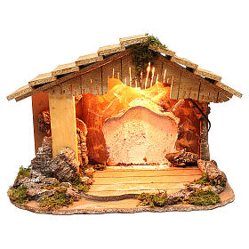 Illuminated stable with white background sloped roof 35x50x25 cm, for 7 cm nativity