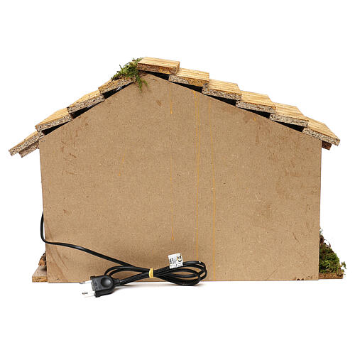 Illuminated stable with white background sloped roof 35x50x25 cm, for 7 cm nativity 4